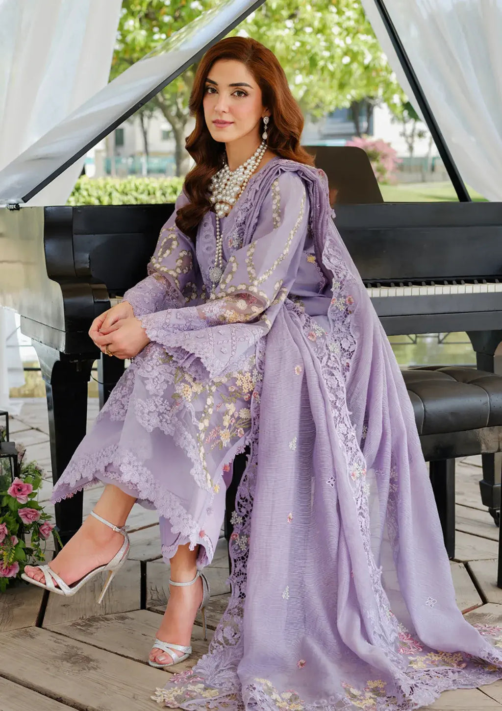 3 Piece Unstitched Heavy Embroidered Chickan Kari Lawn Suit with Four-sided Embroidered Cotton Net Dupatta