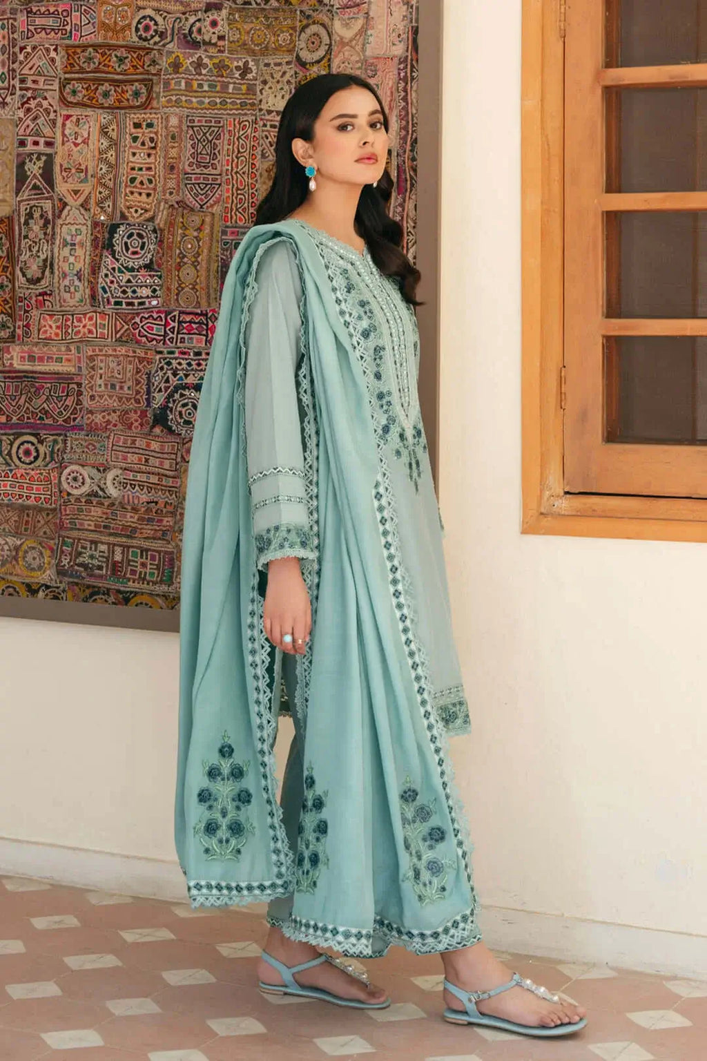 3 Piece Unstitched Heavy Embroidered Lawn Suit with Four-sided Embroidered Lawn Dupatta