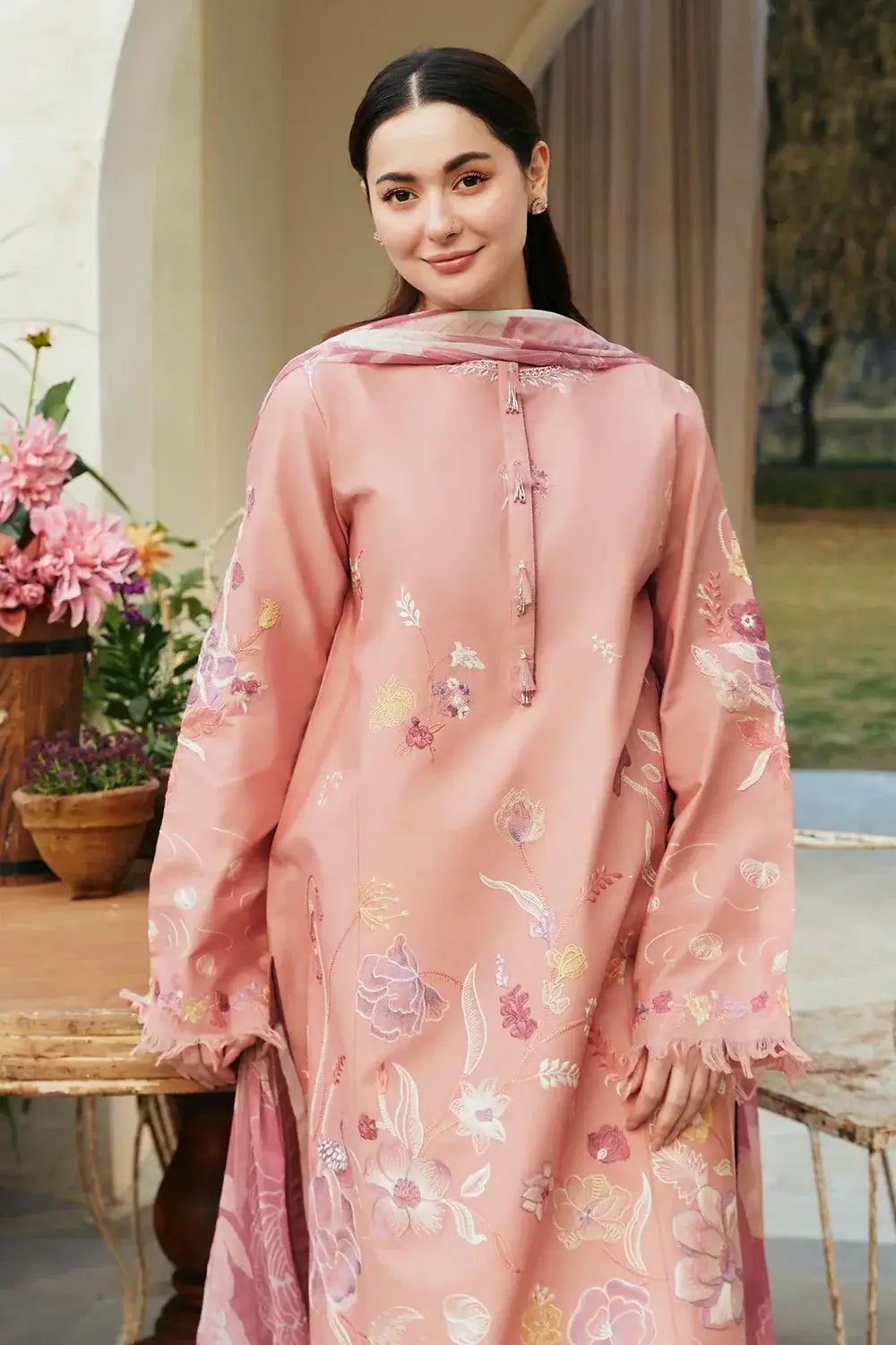 3 Piece Unstitched Heavy Embroidered Lawn Suit with Printed Lawn Dupatta
