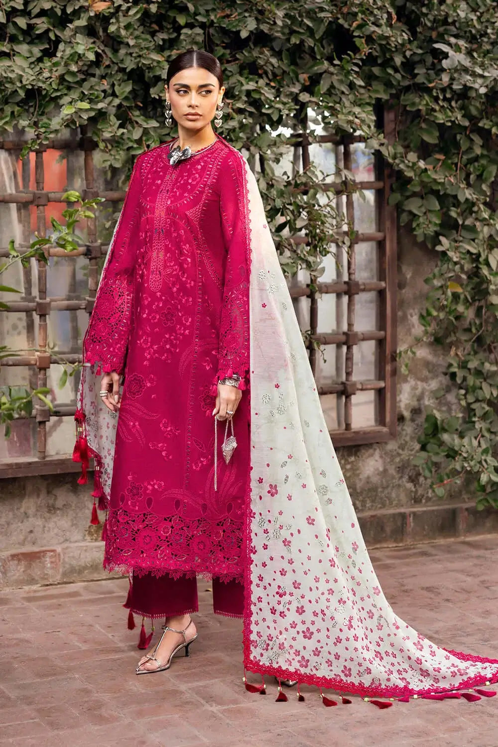 3 Piece Unstitched Heavy Embroidered Chickan Kari Lawn Suit with Fine Printed Monaar Dupatta