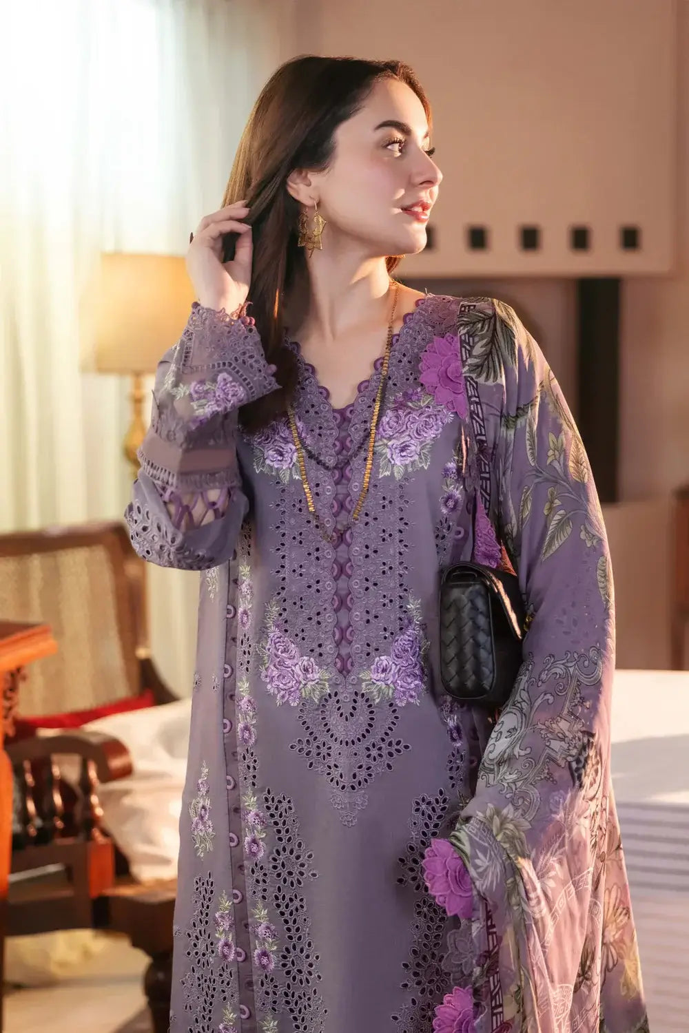 3 Piece Unstitched Heavy Embroidered Lawn Suit with Fine Printed Cambric Dupatta
