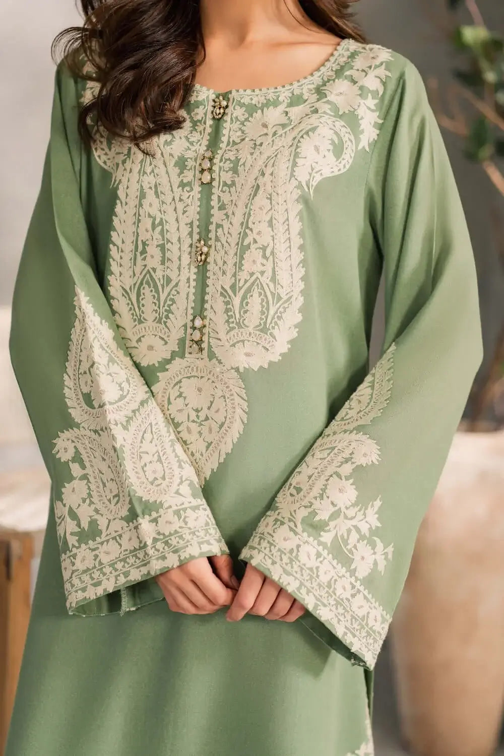 3 Piece Unstitched Heavy Embroidered Lawn Suit with Plain Bamber Chiffon Dupatta