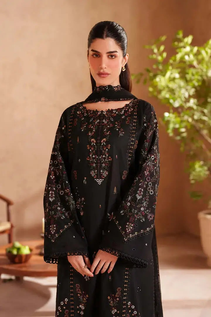 3 Piece Unstitched Heavy Embroidered Chickan Kari Lawn Suit with Four-sided Embroidered Chiffon Dupatta