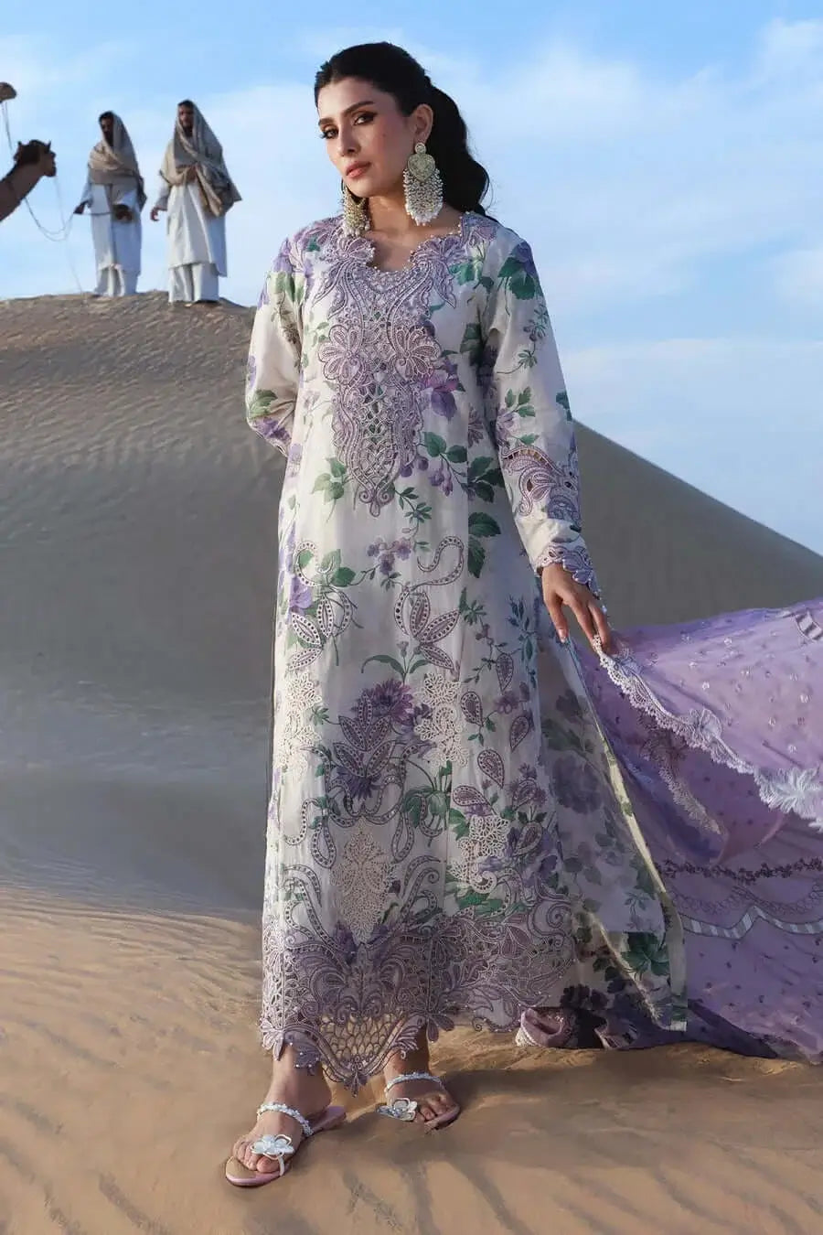 3 Piece Unstitched Heavy Embroidered Lawn Suit with Four-sided Embroidered Cotton Net Dupatta