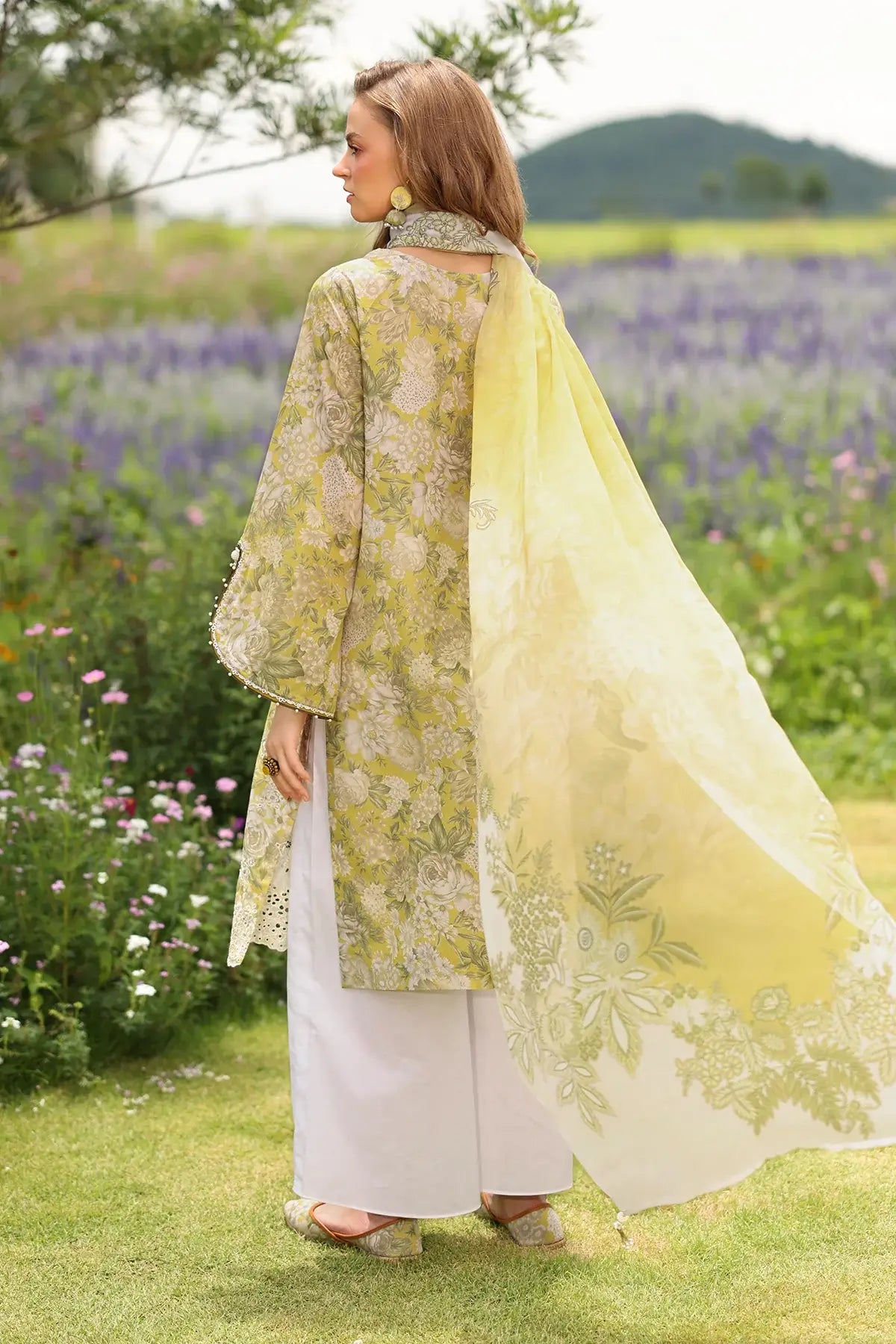 3 Piece Unstitched Embroidered Lawn Suit with Printed Lawn Dupatta