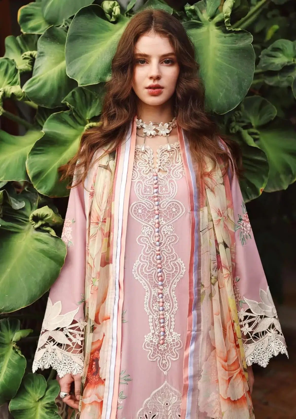 3 Piece Unstitched Heavy Embroidered Chickan Kari Lawn Suit with Fine Printed Silk Dupatta
