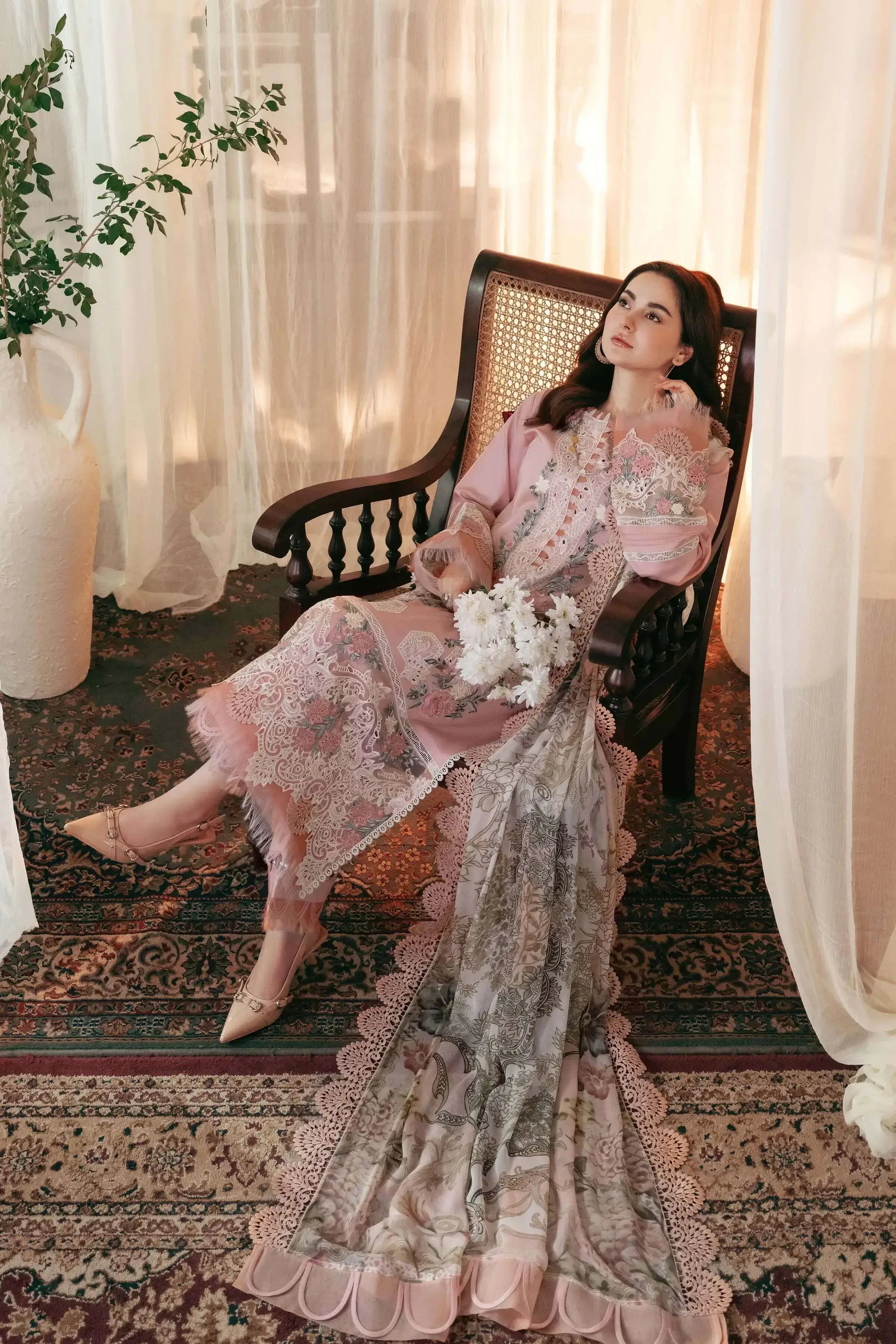 3 Piece Unstitched Heavy Embroidered Lawn Suit with Four-sided Embroidered Silk Dupatta