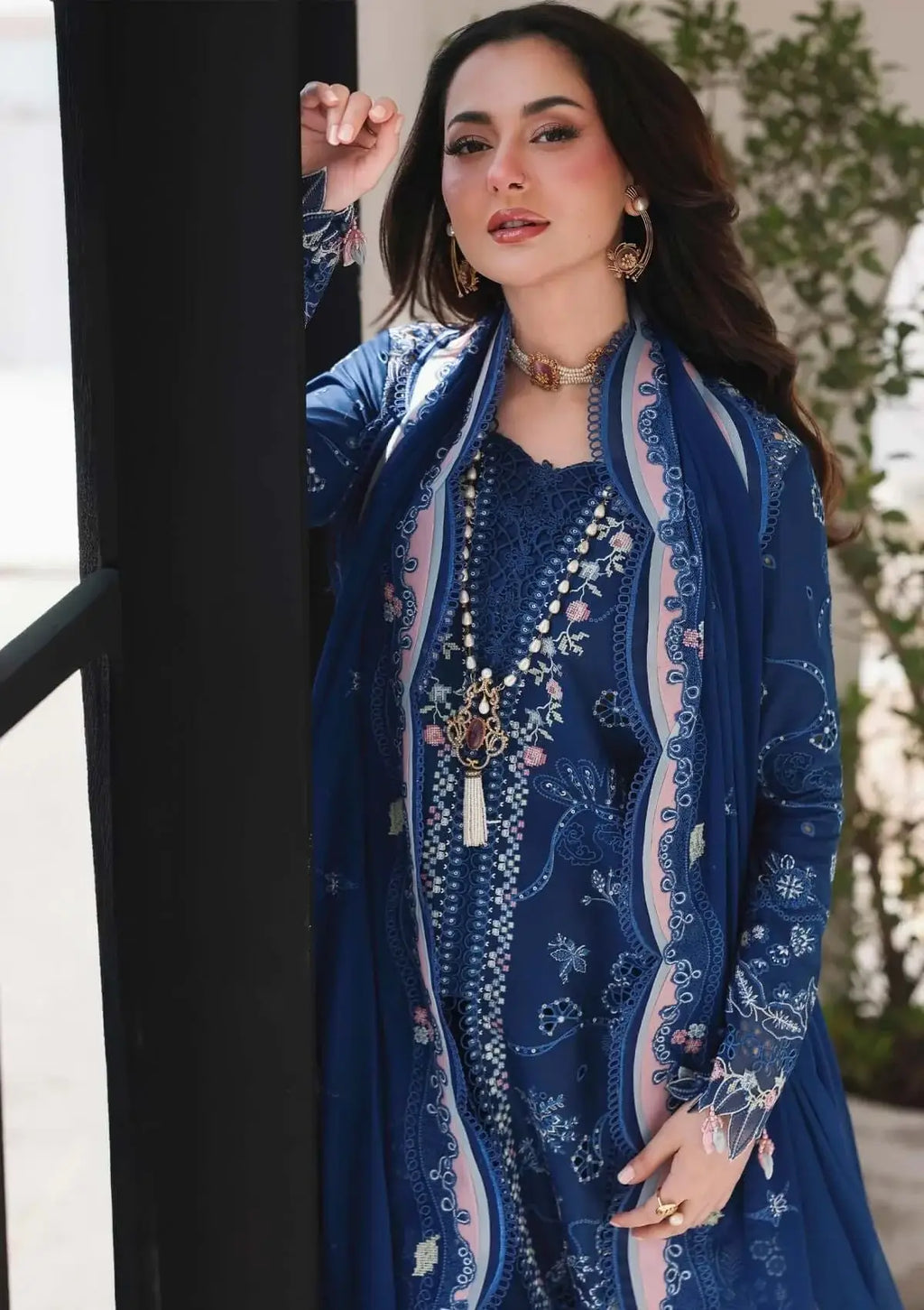 3 Piece Unstitched Heavy Embroidered Lawn Suit with Four-sided Embroidered Chiffon Dupatta