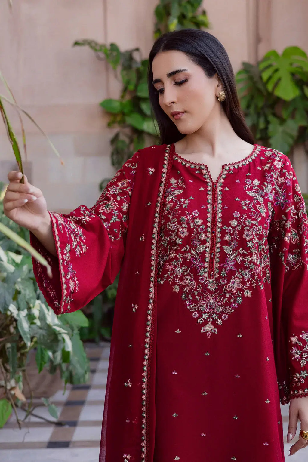 3 Piece Unstitched Heavy Embroidered Lawn Suit with Heavy Embroidered Chiffon Dupatta