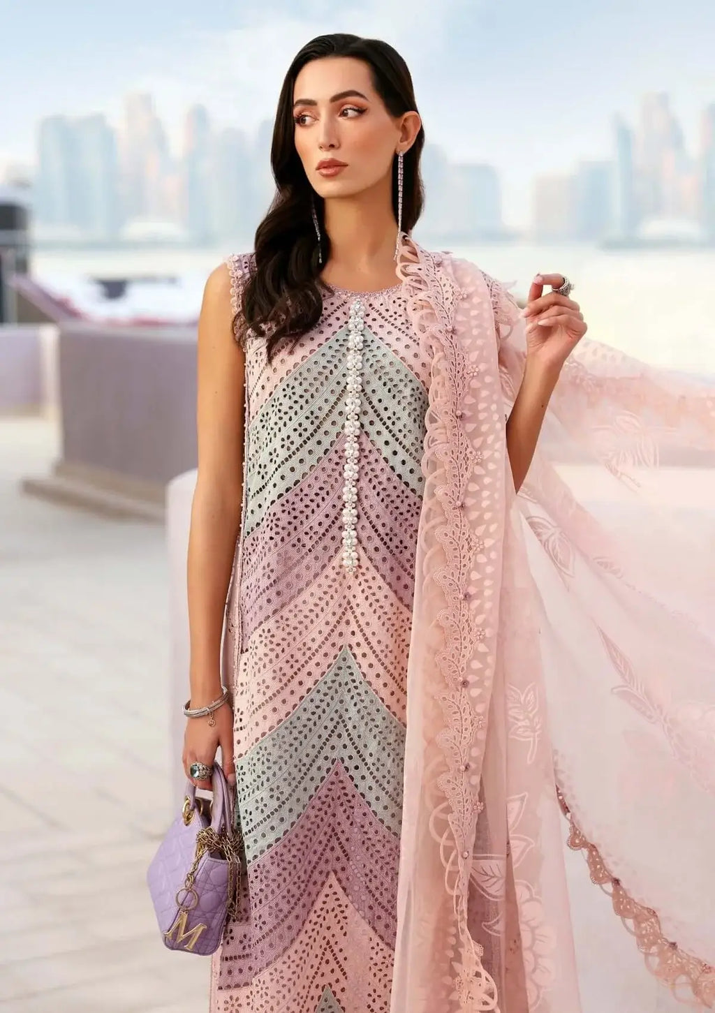3 Piece Unstitched Heavy Embroidered Chickan Kari Lawn Suit with Four-sided Printed Embroidered Organza Dupatta