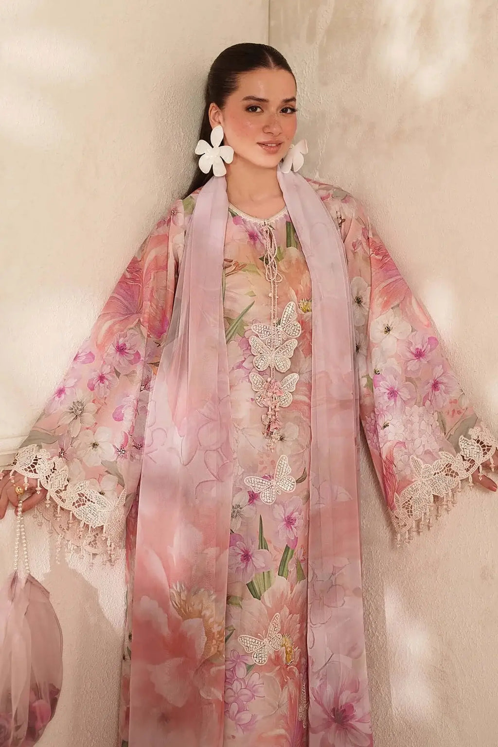 3 Piece Unstitched Embroidered Lawn Suit with Printed Lawn Dupatta
