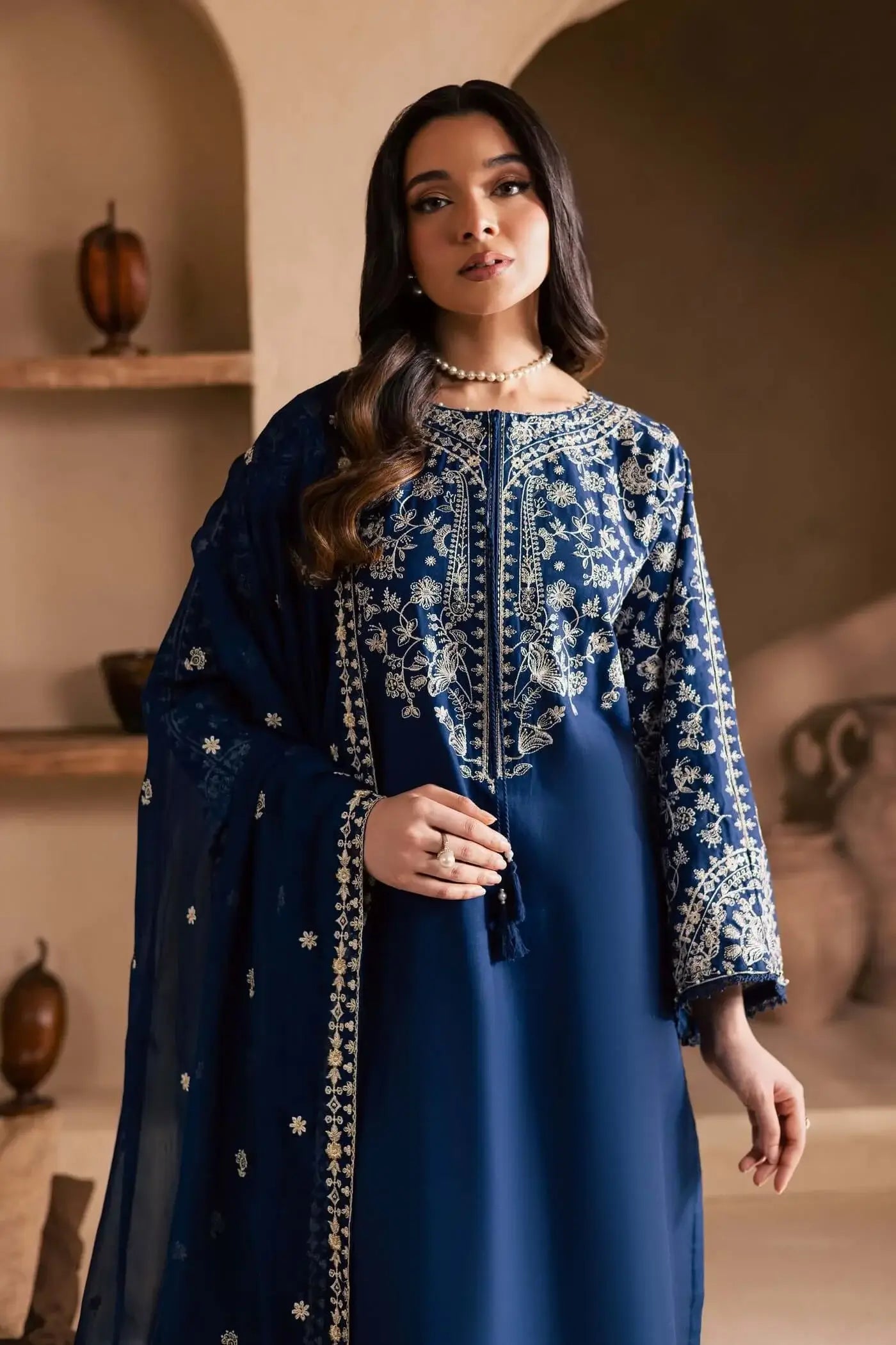 3 Piece Unstitched Heavy Embroidered Lawn Suit with Heavy Embroidered Chiffon Dupatta