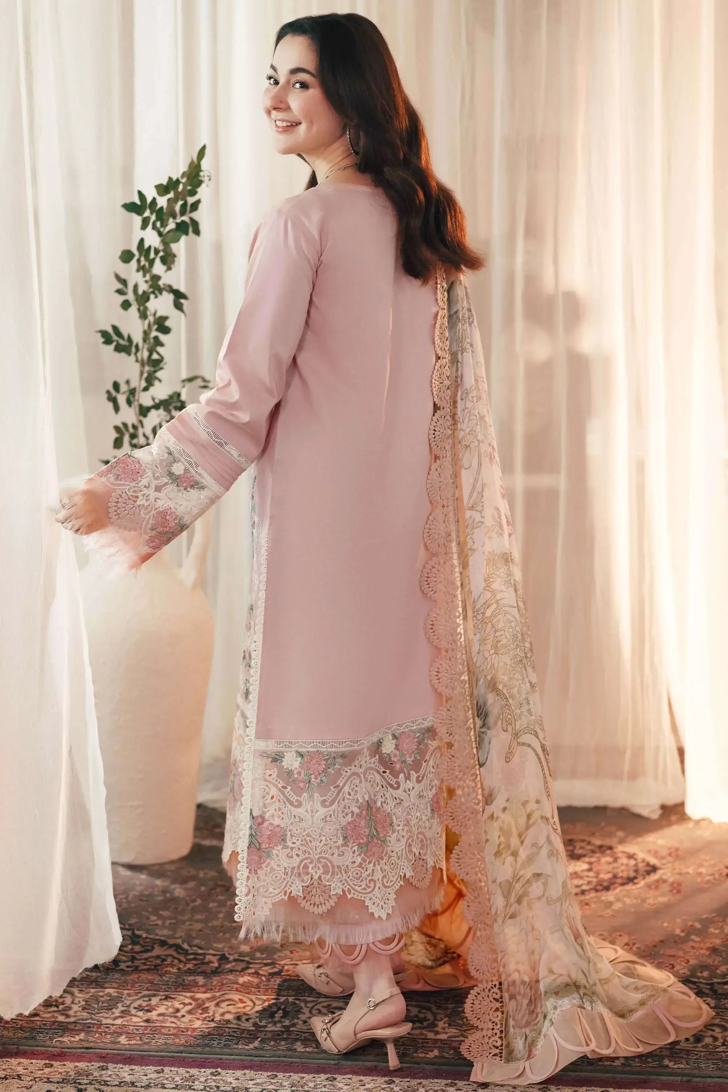 3 Piece Unstitched Heavy Embroidered Lawn Suit with Four-sided Embroidered Silk Dupatta