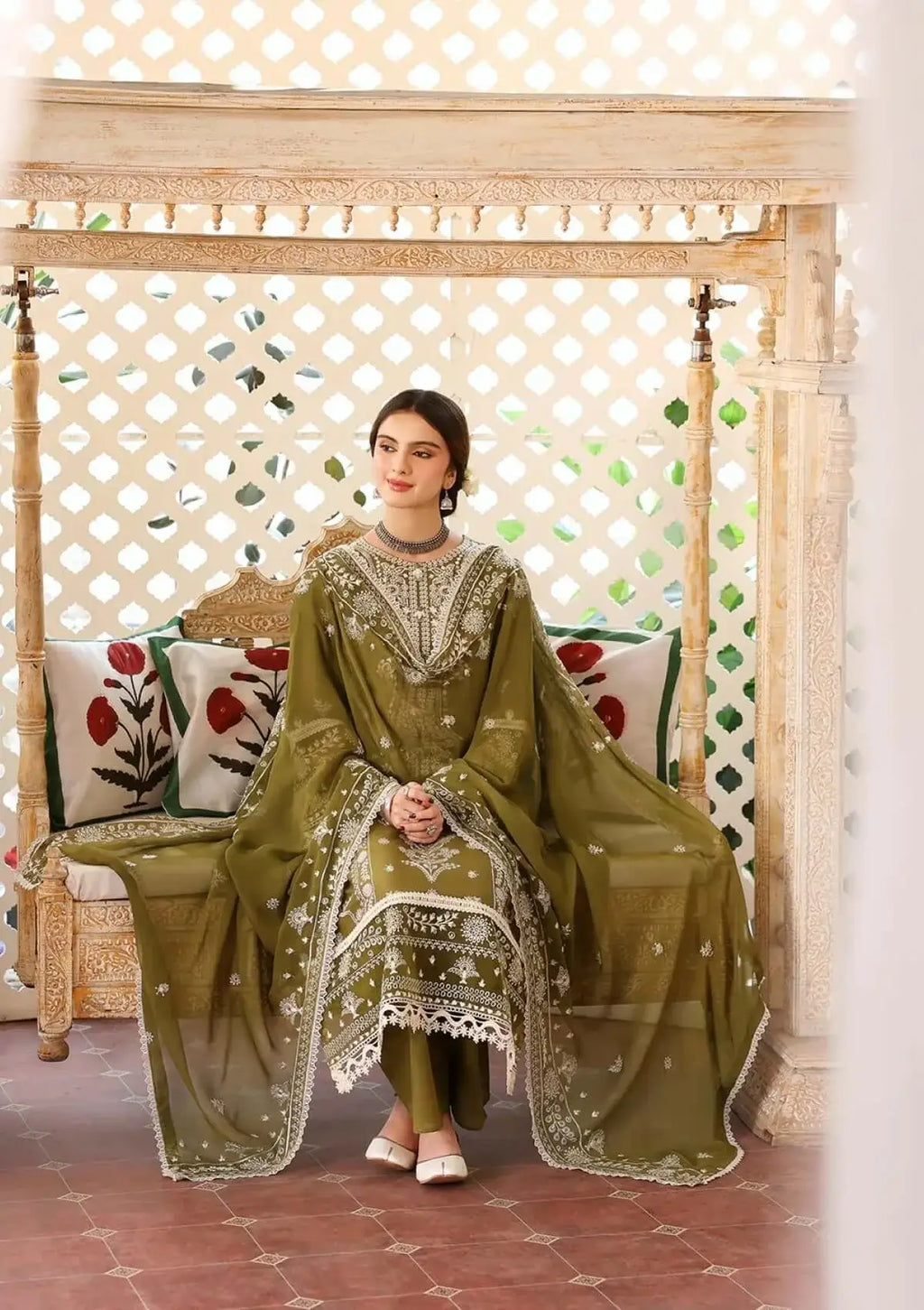 3 Piece Unstitched Heavy Embroidered Lawn Suit with Heavy Embroidered Chiffon Dupatta