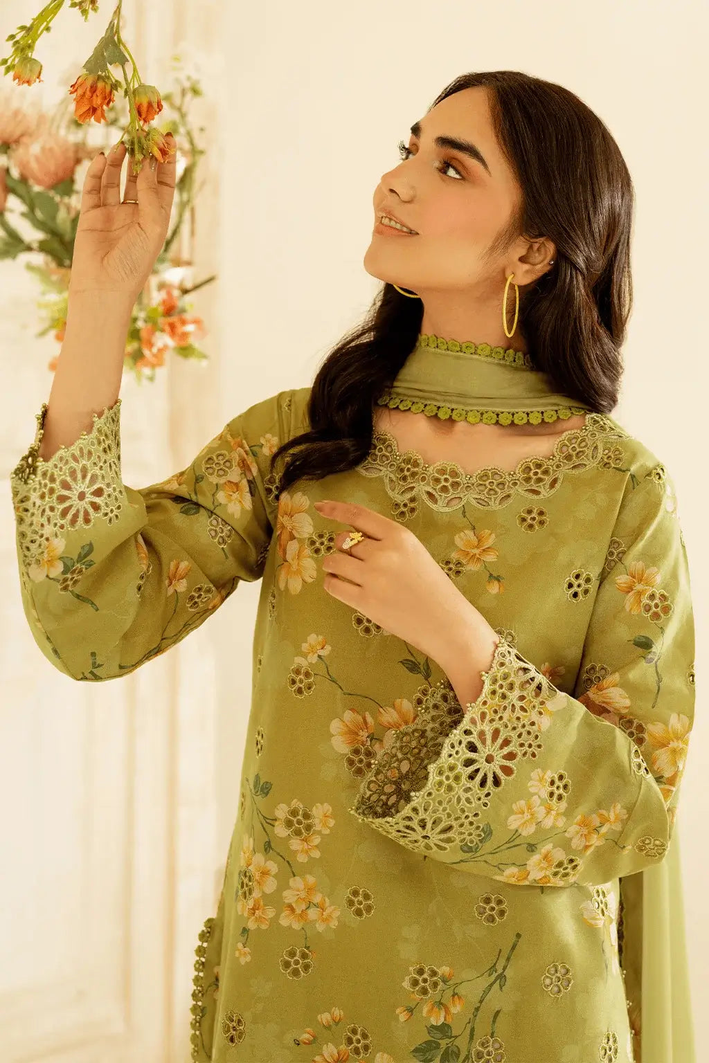 3 Piece Unstitched Printed Embroidered Lawn Suit with Printed Lawn Dupatta