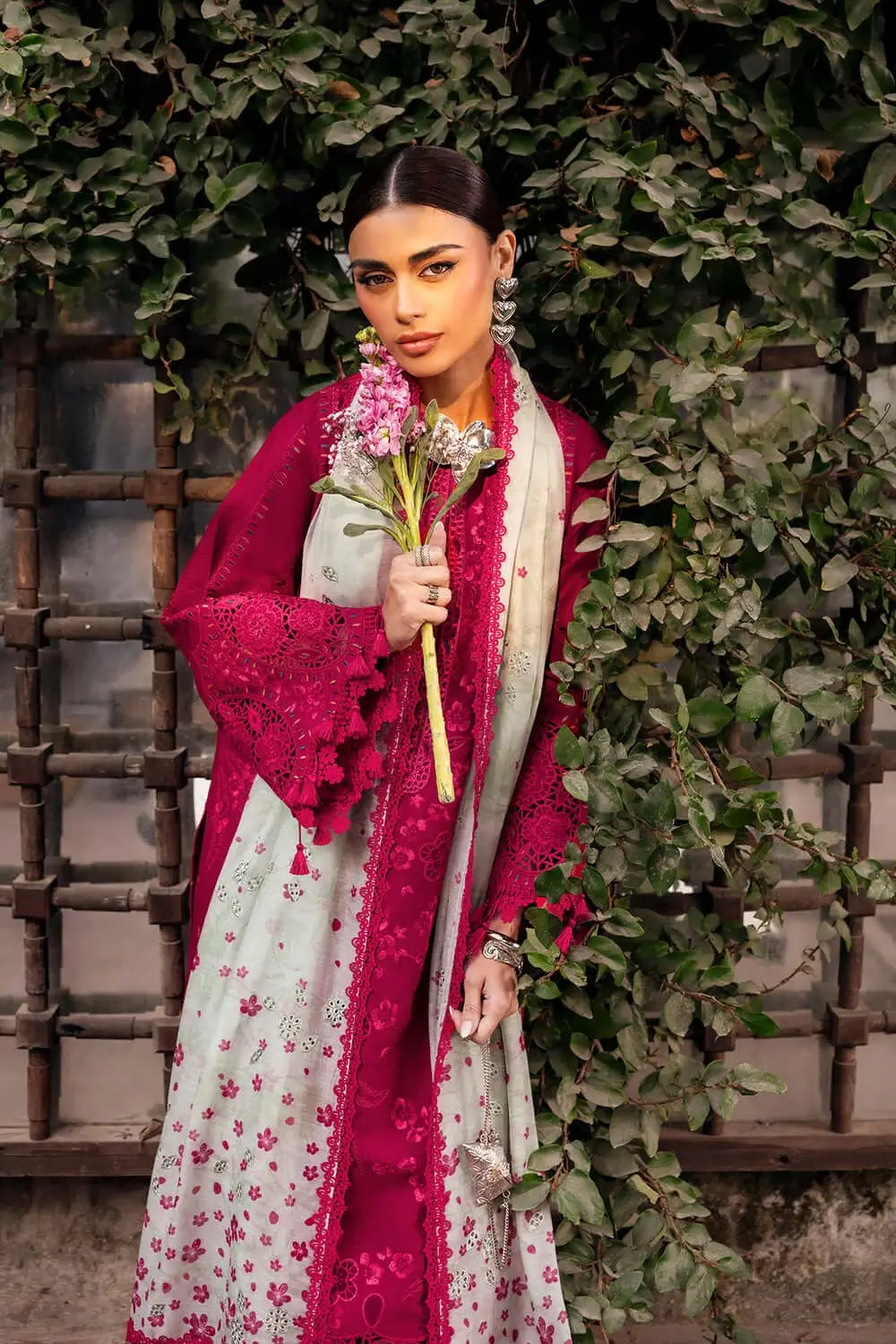 3 Piece Unstitched Heavy Embroidered Chickan Kari Lawn Suit with Fine Printed Monaar Dupatta