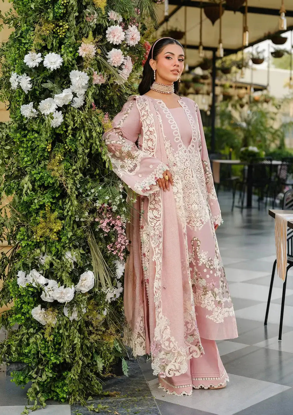 3 Piece Unstitched Heavy Embroidered Chickan Kari Lawn Suit with Four-sided Embroidered Cotton Net Dupatta