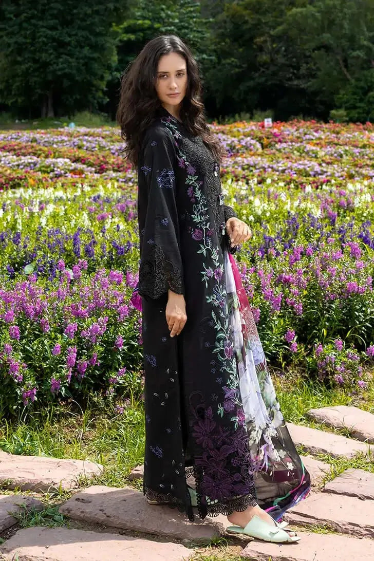 3 Piece Unstitched Heavy Embroidered Chickan Kari Lawn Suit with Fine Printed Silk Dupatta