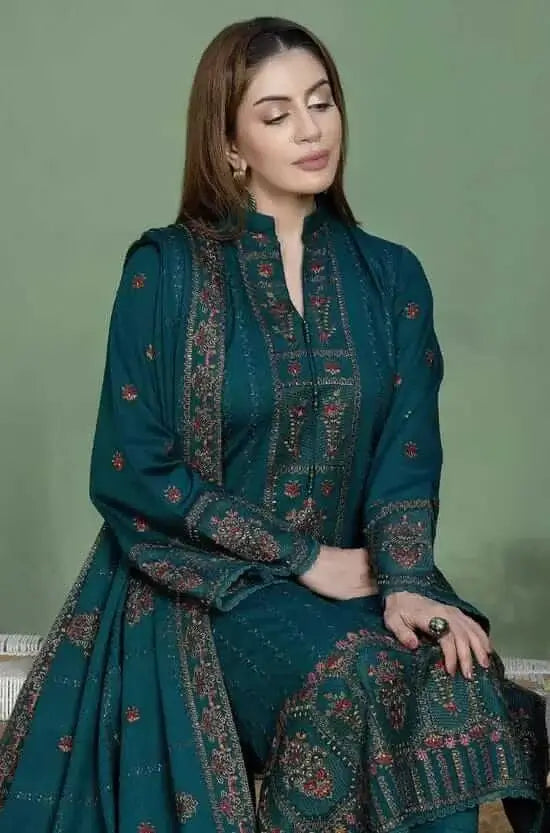 3 Piece Unstitched Heavy Embroidered Lawn Suit with Four-sided Embroidered Lawn Dupatta