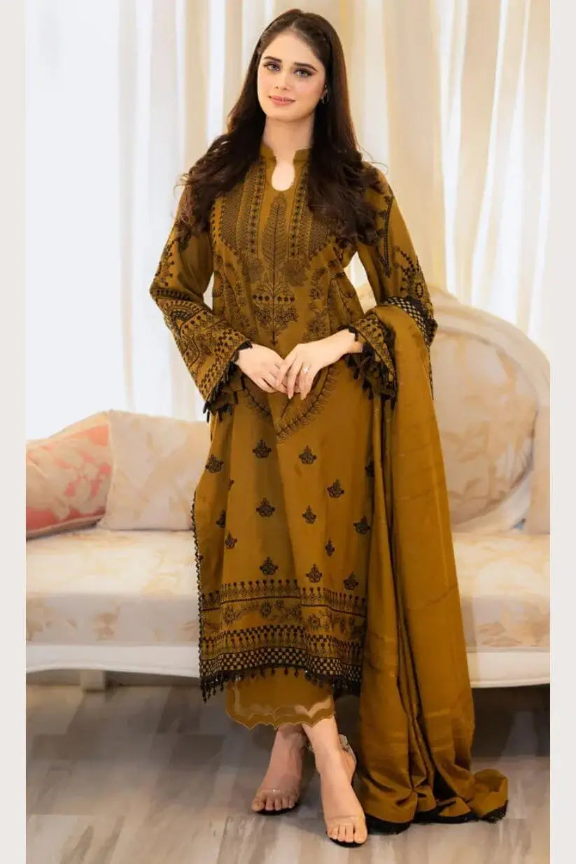 3 Piece Unstitched Heavy Embroidered Lawn Suit with Four-sided Embroidered Lawn Dupatta