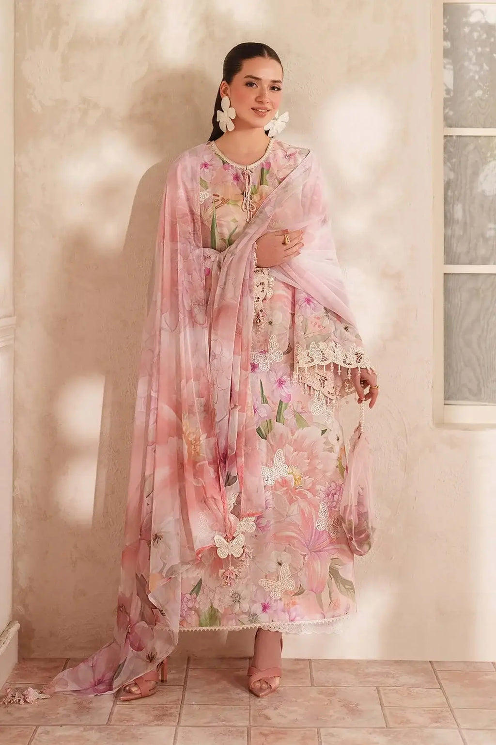 3 Piece Unstitched Embroidered Lawn Suit with Printed Lawn Dupatta