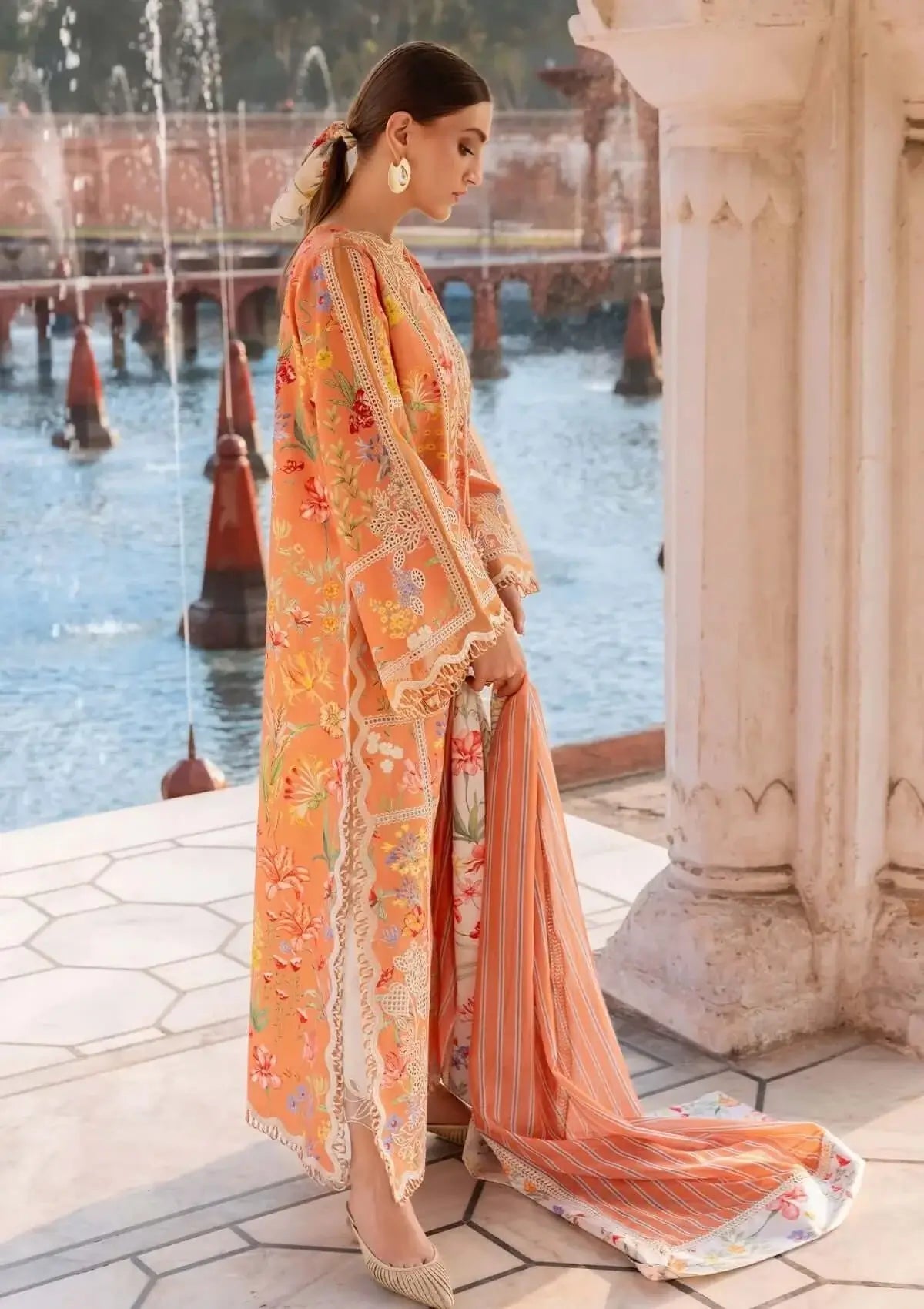 3 Piece Unstitched Heavy Embroidered Lawn Suit with Printed Lawn Dupatta