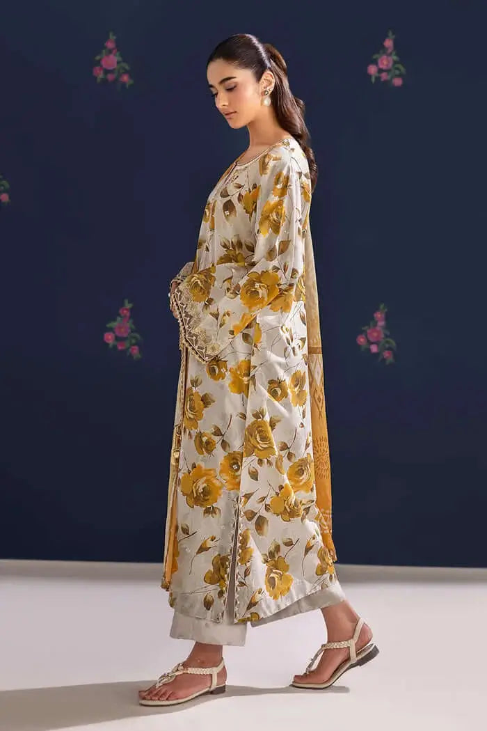 3 Piece Unstitched Printed Embroidered Lawn Suit with Printed Lawn Dupatta