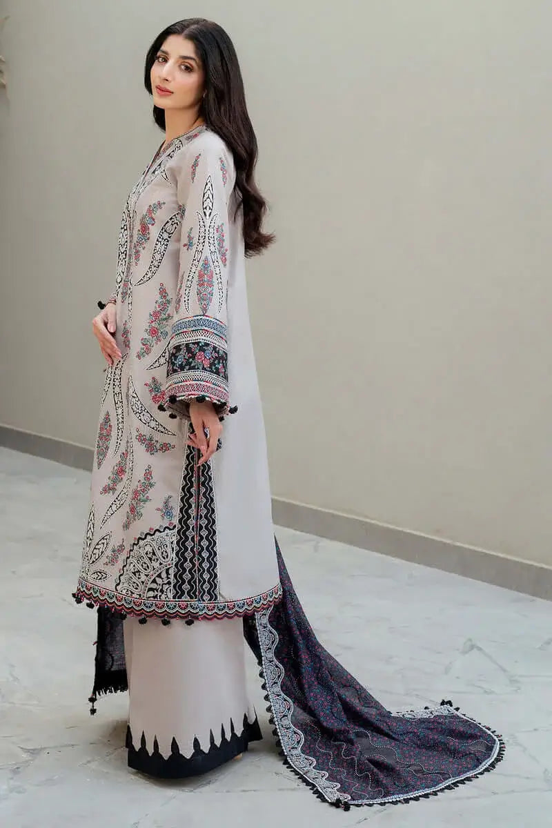 3 Piece Unstitched Heavy Embroidered Lawn Suit with Fine Printed Lawn Dupatta