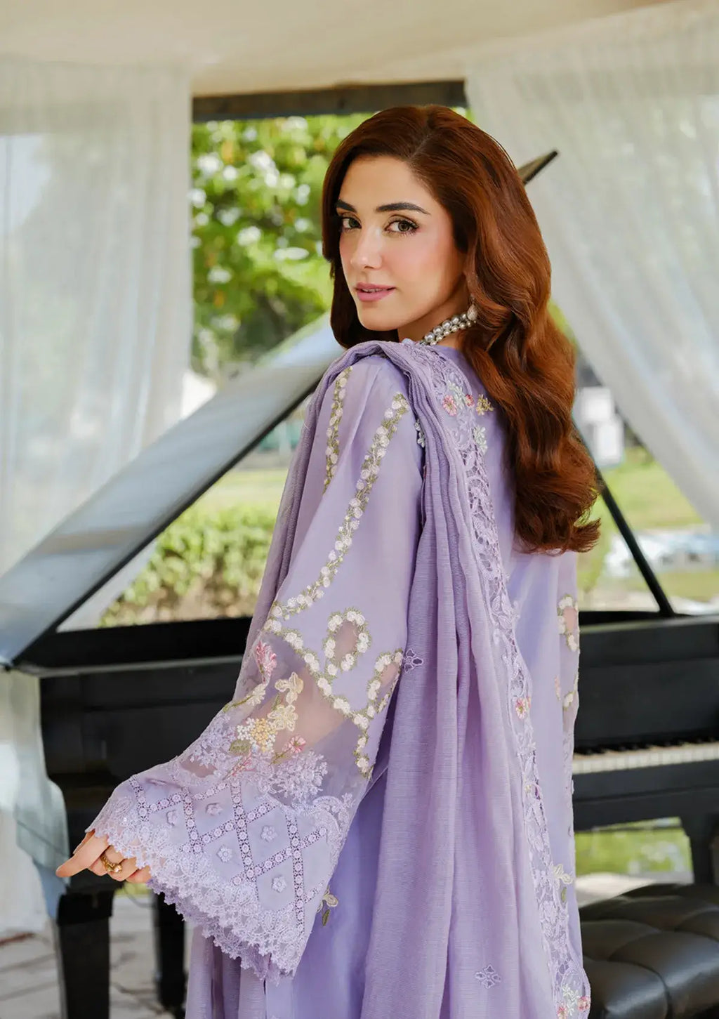 3 Piece Unstitched Heavy Embroidered Chickan Kari Lawn Suit with Four-sided Embroidered Cotton Net Dupatta