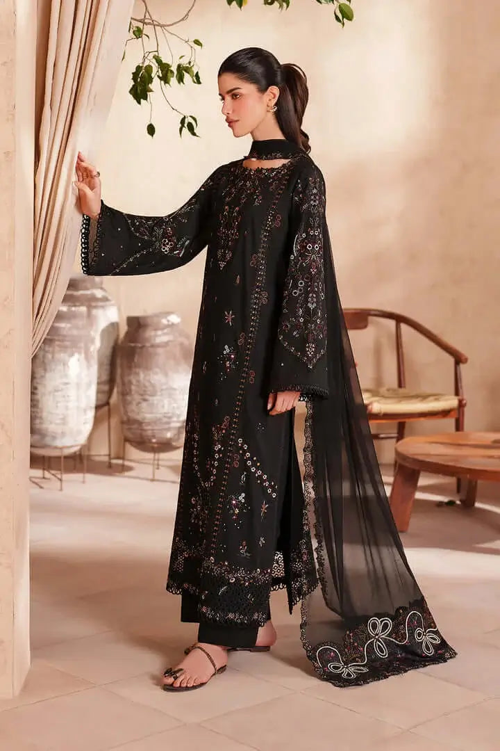 3 Piece Unstitched Heavy Embroidered Chickan Kari Lawn Suit with Four-sided Embroidered Chiffon Dupatta