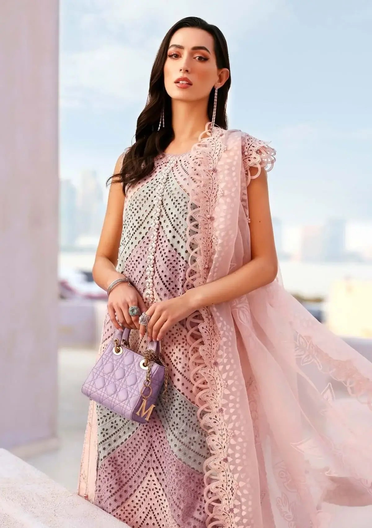 3 Piece Unstitched Heavy Embroidered Chickan Kari Lawn Suit with Four-sided Printed Embroidered Organza Dupatta