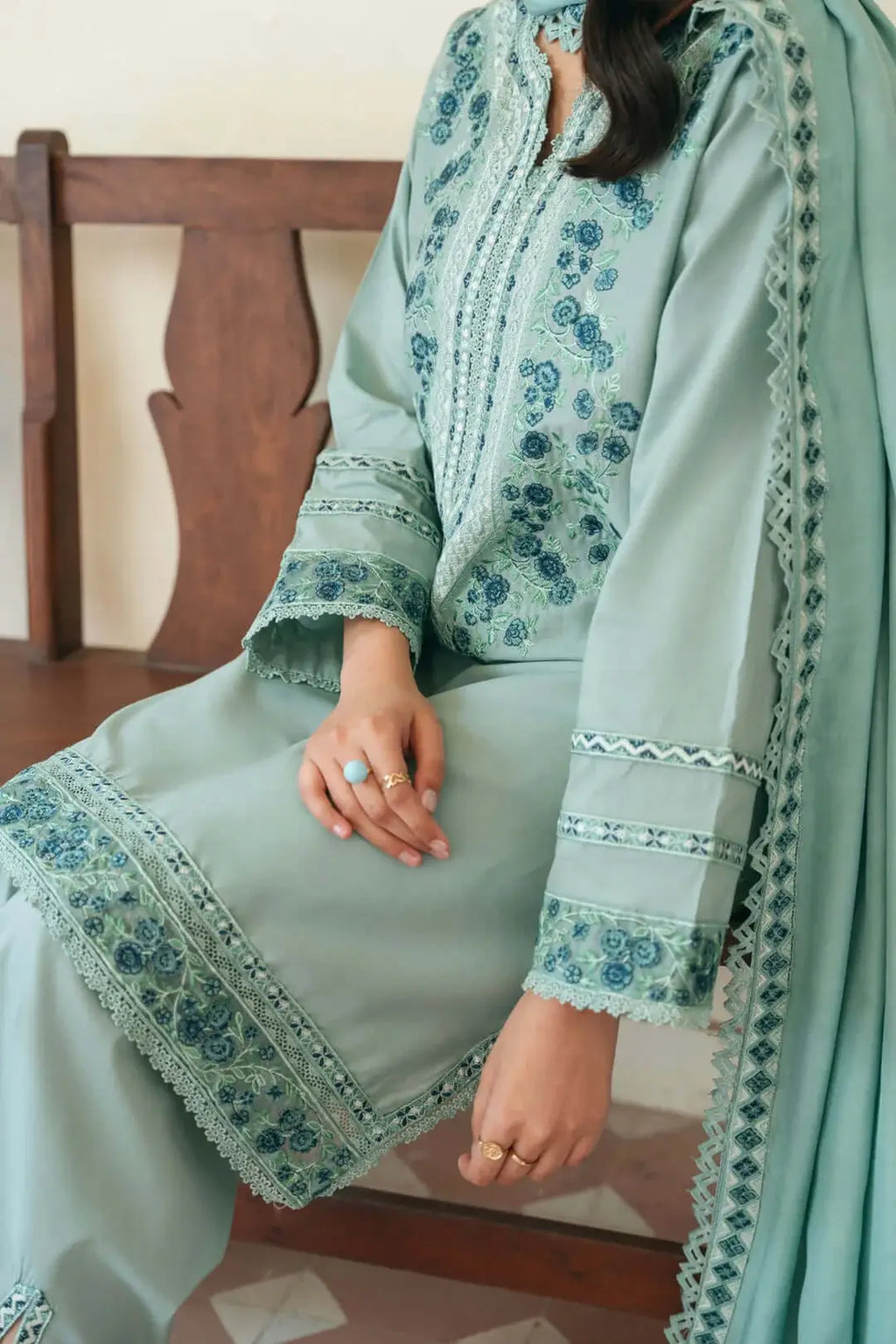 3 Piece Unstitched Heavy Embroidered Lawn Suit with Four-sided Embroidered Lawn Dupatta