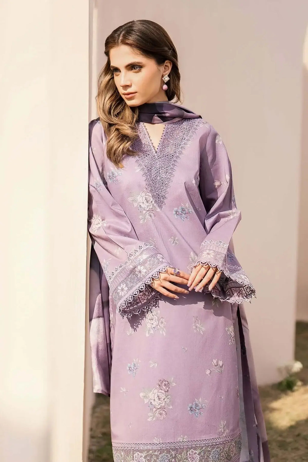 3 Piece Unstitched Embroidered Lawn Suit with Printed Lawn Dupatta