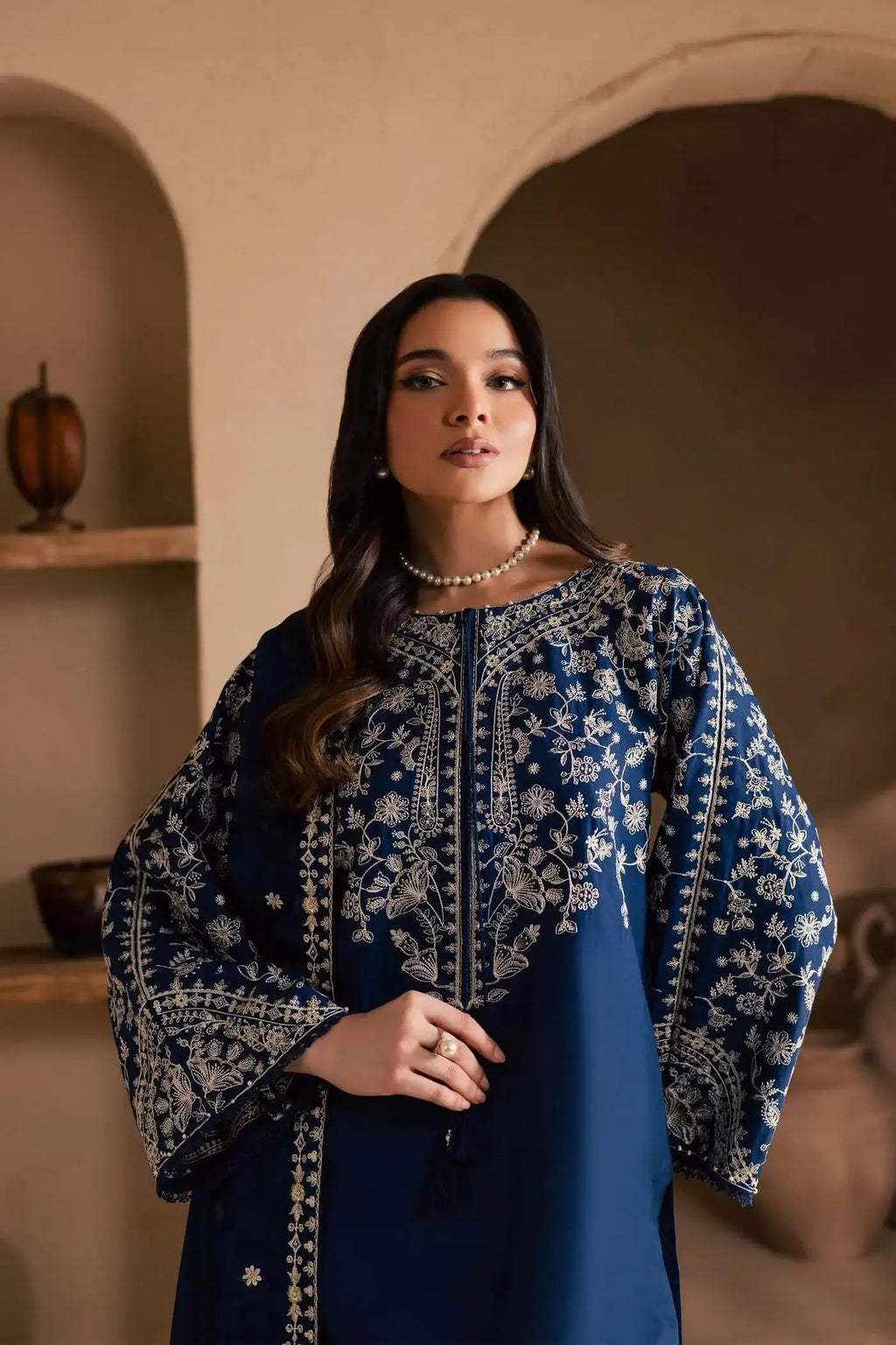3 Piece Unstitched Heavy Embroidered Lawn Suit with Heavy Embroidered Chiffon Dupatta
