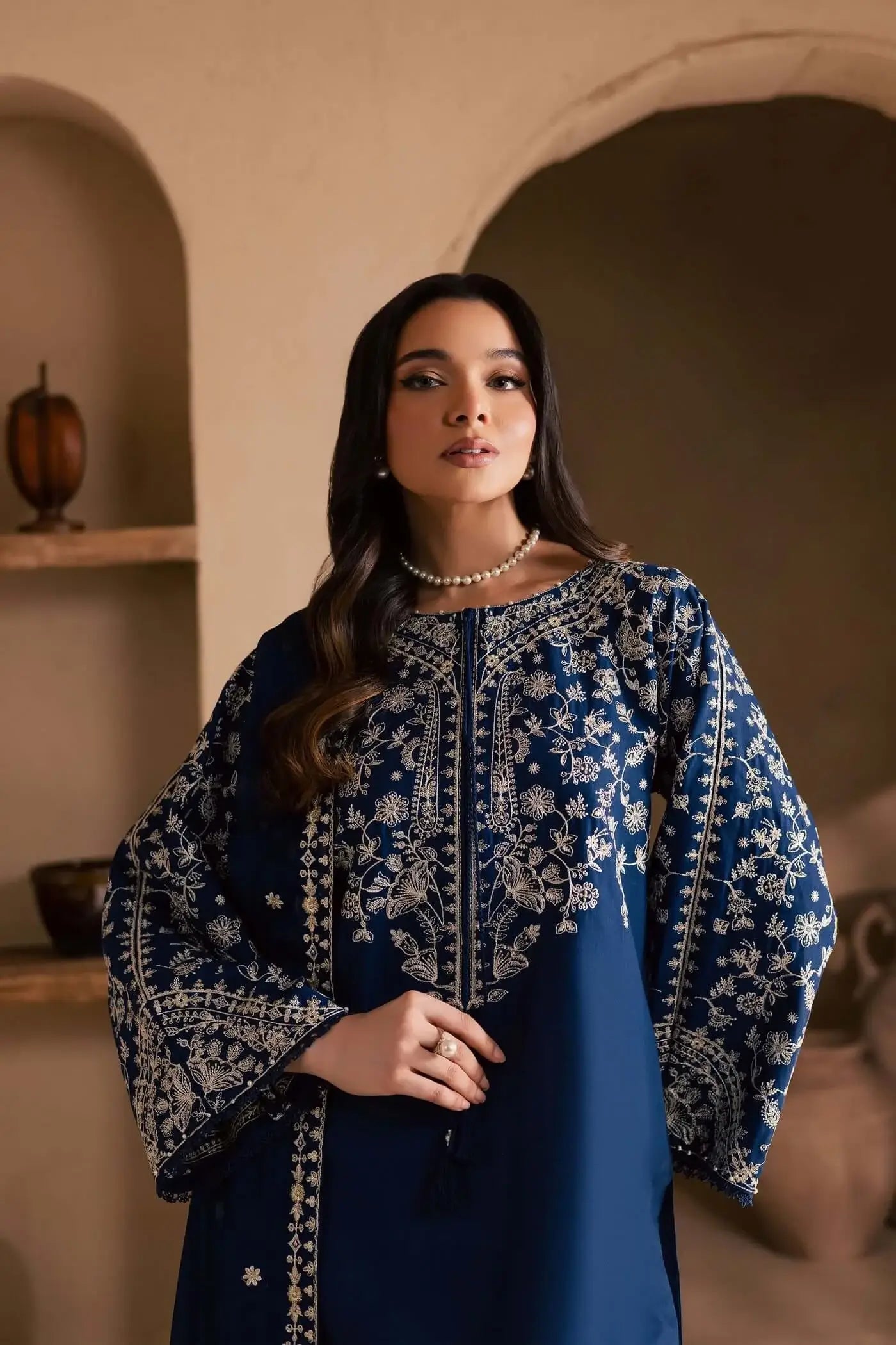 3 Piece Unstitched Heavy Embroidered Lawn Suit with Heavy Embroidered Chiffon Dupatta