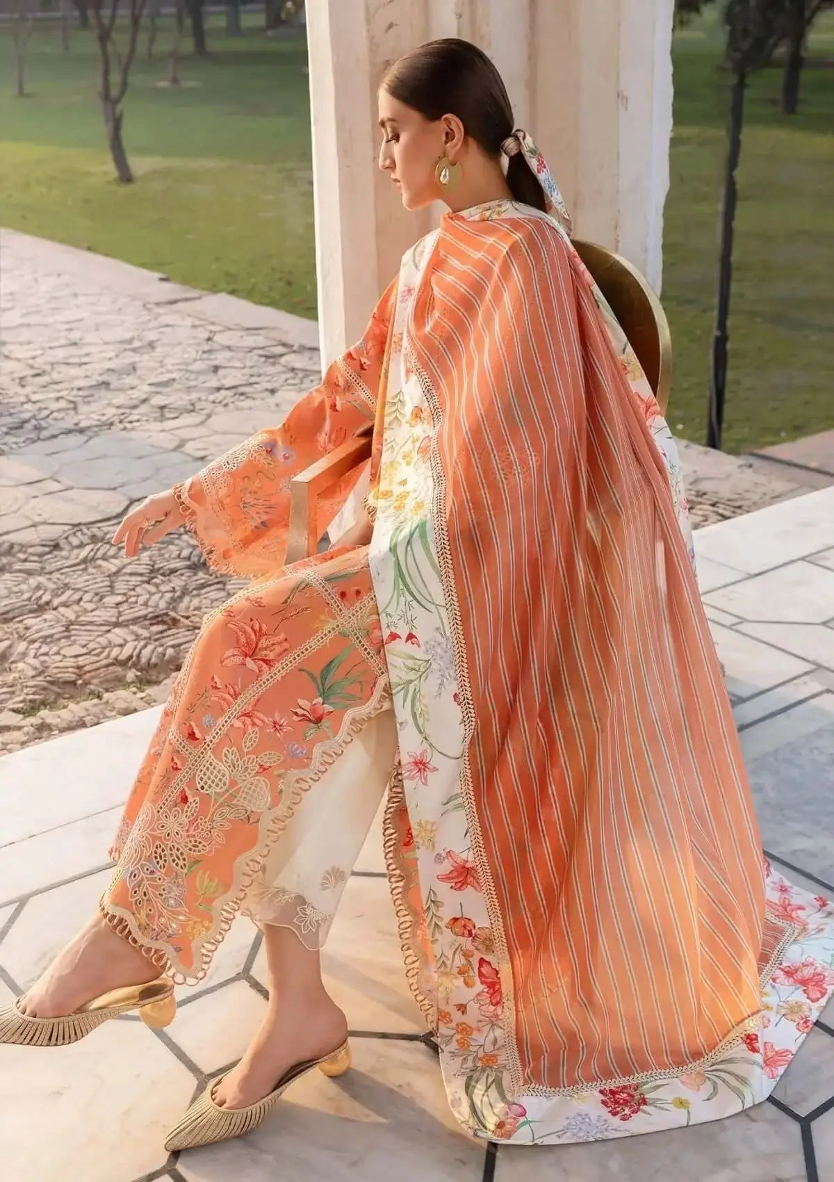 3 Piece Unstitched Heavy Embroidered Lawn Suit with Printed Lawn Dupatta