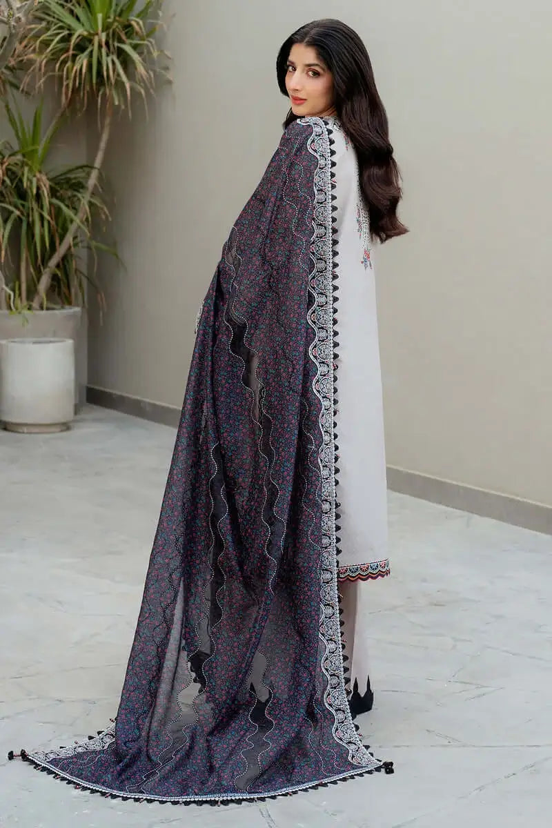 3 Piece Unstitched Heavy Embroidered Lawn Suit with Fine Printed Lawn Dupatta