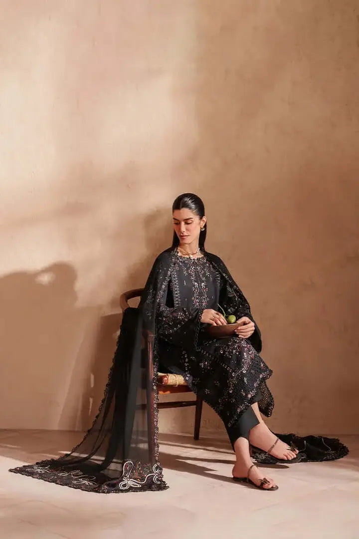 3 Piece Unstitched Heavy Embroidered Chickan Kari Lawn Suit with Four-sided Embroidered Chiffon Dupatta