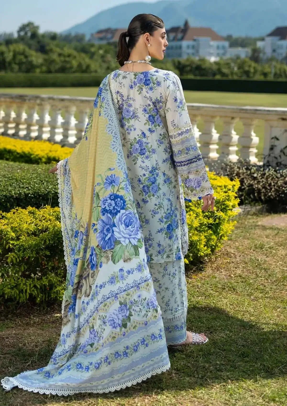 3 Piece Unstitched Digital Printed Lawn Suit with Fine Printed Silk Dupatta