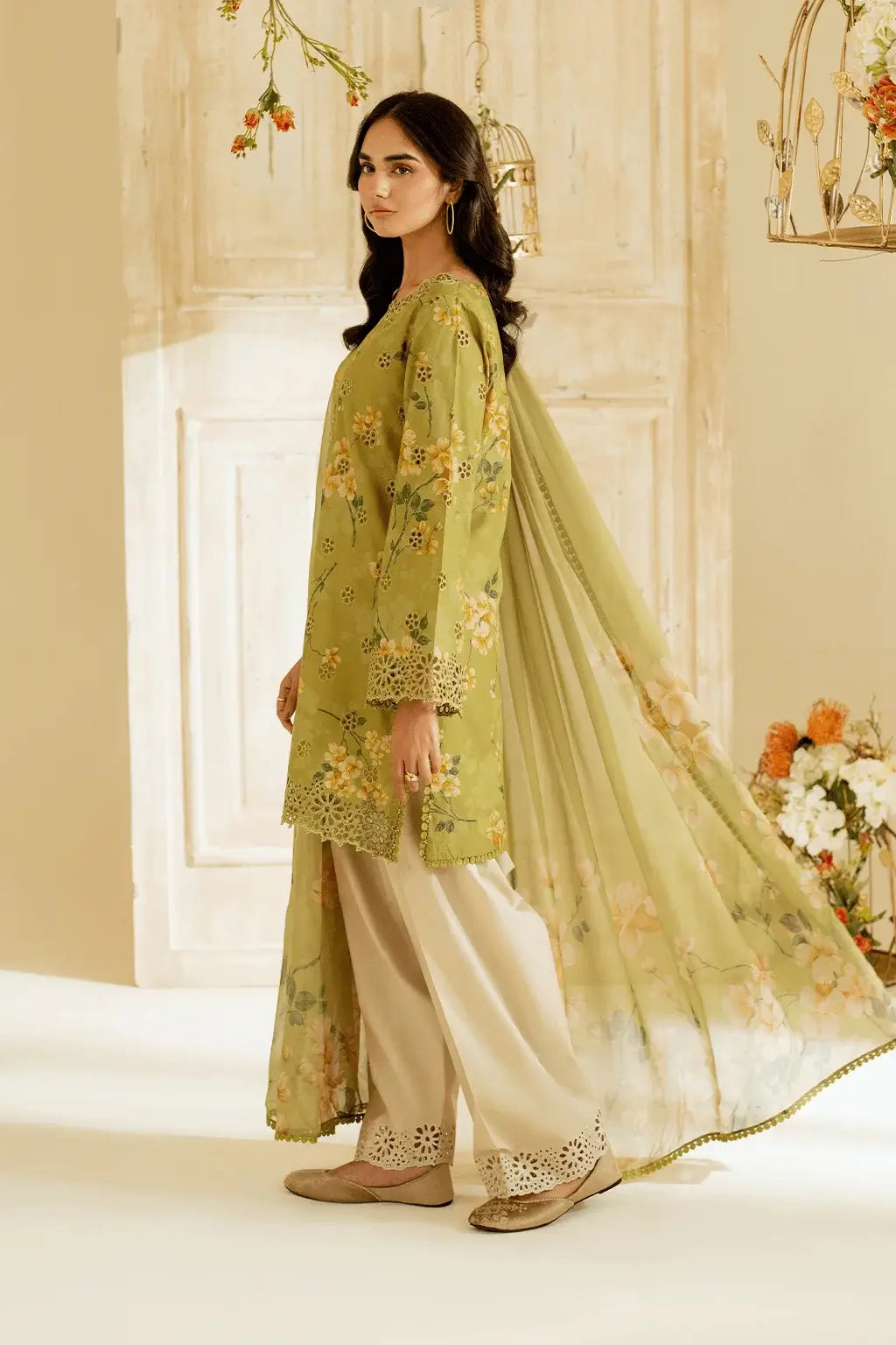 3 Piece Unstitched Printed Embroidered Lawn Suit with Printed Lawn Dupatta