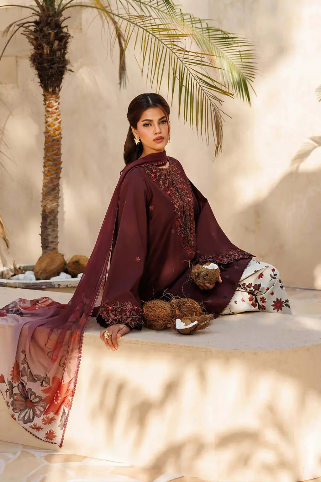 3 Piece Unstitched Printed Embroidered Lawn Suit with Printed Lawn Dupatta