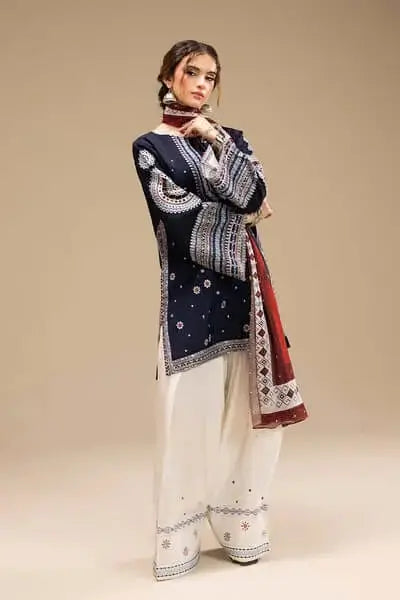 3 Piece Unstitched Heavy Embroidered Lawn Suit with Printed Lawn Dupatta
