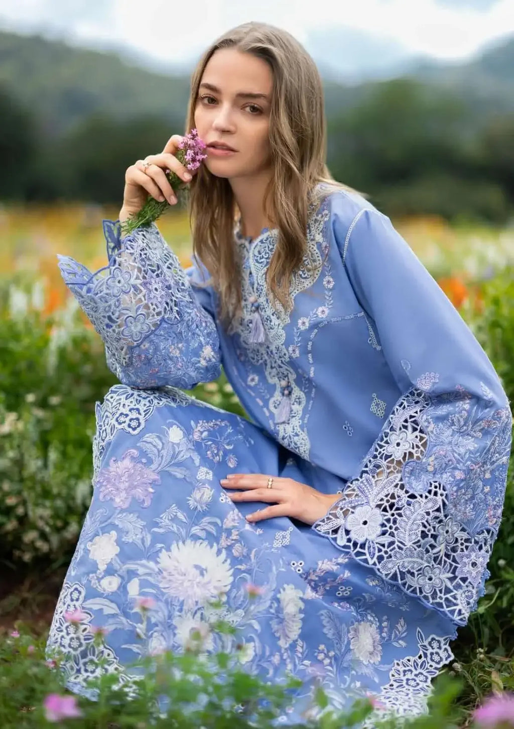 3 Piece Unstitched Heavy Embroidered Lawn Suit with Fine Printed Silk Dupatta
