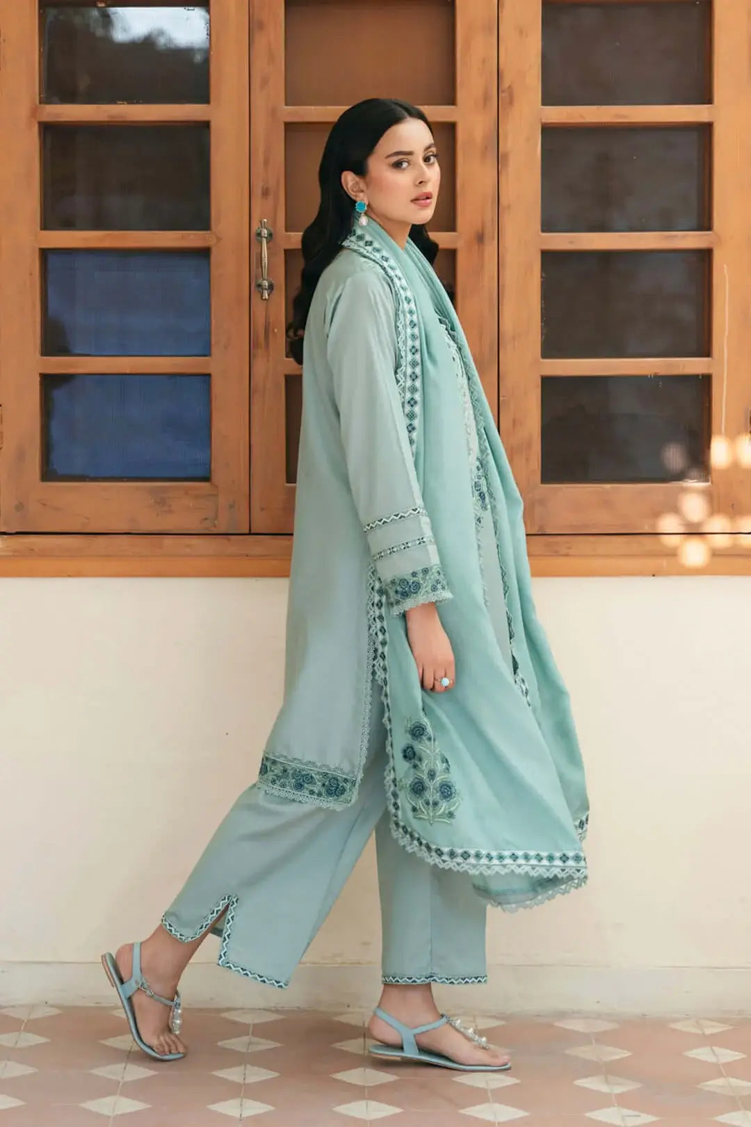 3 Piece Unstitched Heavy Embroidered Lawn Suit with Four-sided Embroidered Lawn Dupatta
