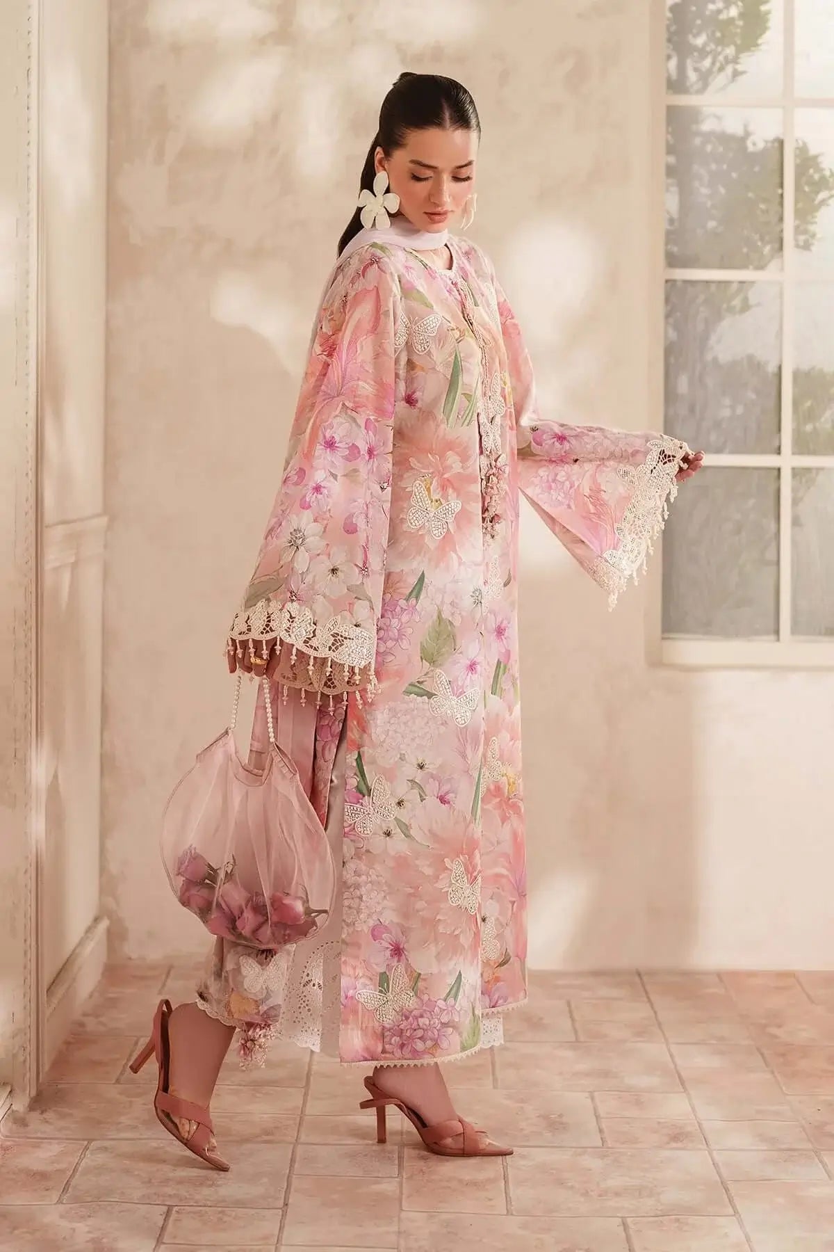 3 Piece Unstitched Embroidered Lawn Suit with Printed Lawn Dupatta