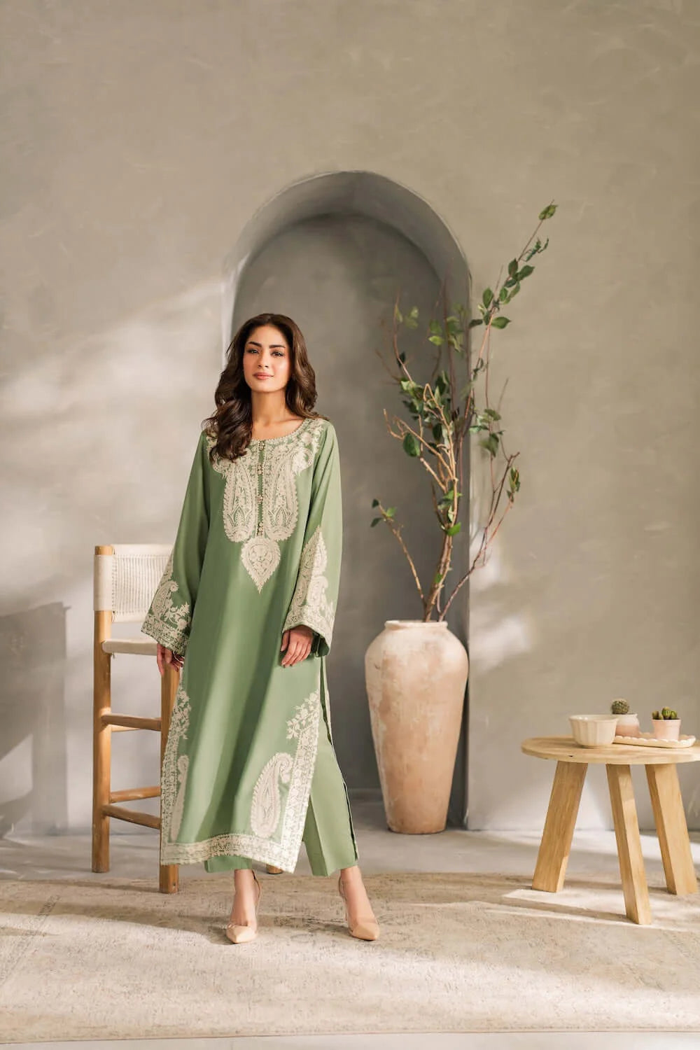 3 Piece Unstitched Heavy Embroidered Lawn Suit with Plain Bamber Chiffon Dupatta