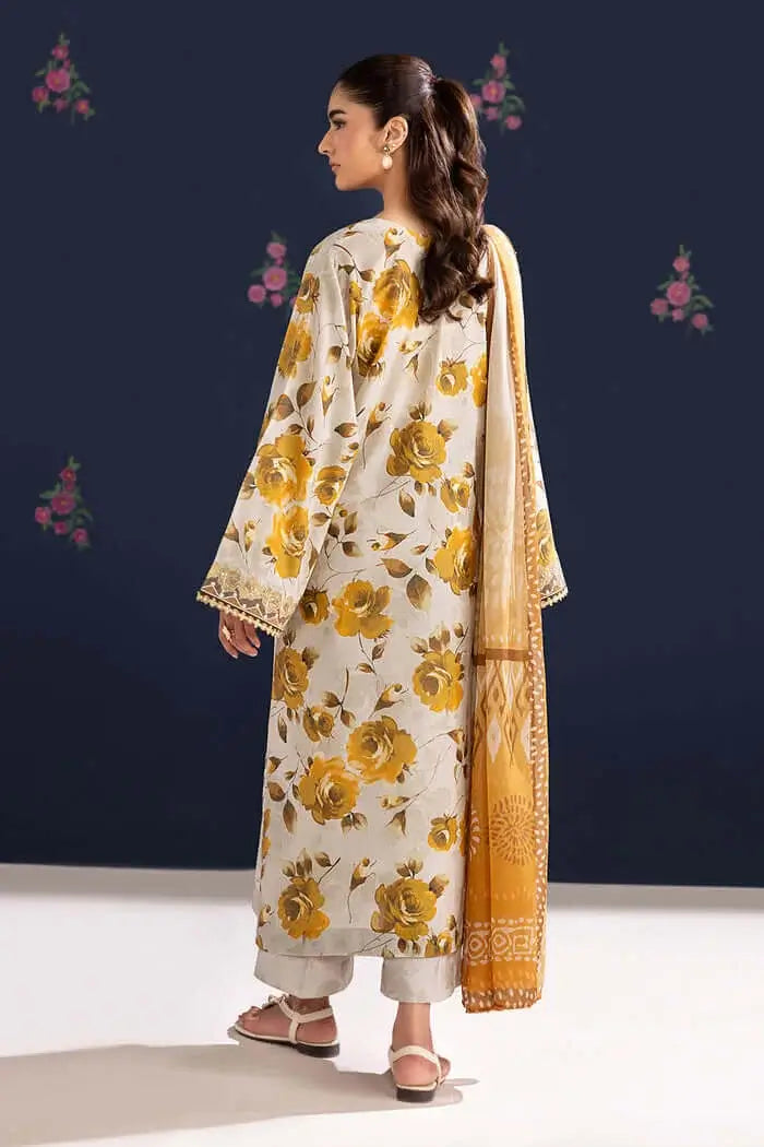 3 Piece Unstitched Printed Embroidered Lawn Suit with Printed Lawn Dupatta