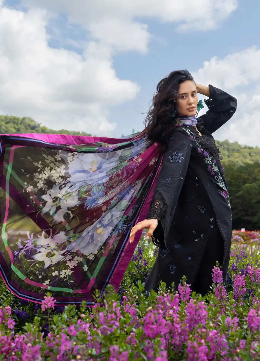 3 Piece Unstitched Heavy Embroidered Chickan Kari Lawn Suit with Fine Printed Silk Dupatta