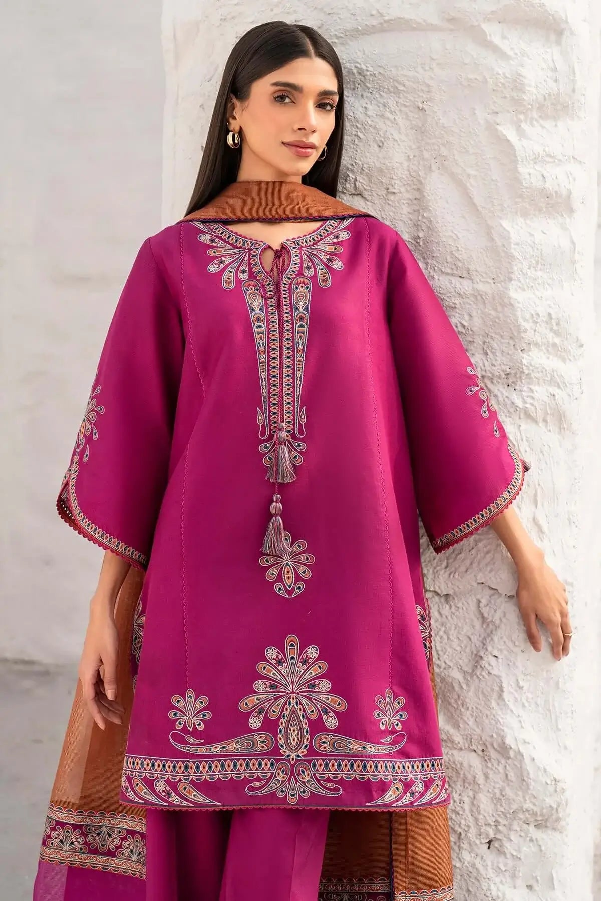 3 Piece Unstitched Heavy Embroidered Lawn Suit with Four-sided Printed Embroidered Chiffon Dupatta