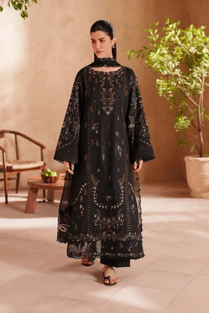 3 Piece Unstitched Heavy Embroidered Chickan Kari Lawn Suit with Four-sided Embroidered Chiffon Dupatta